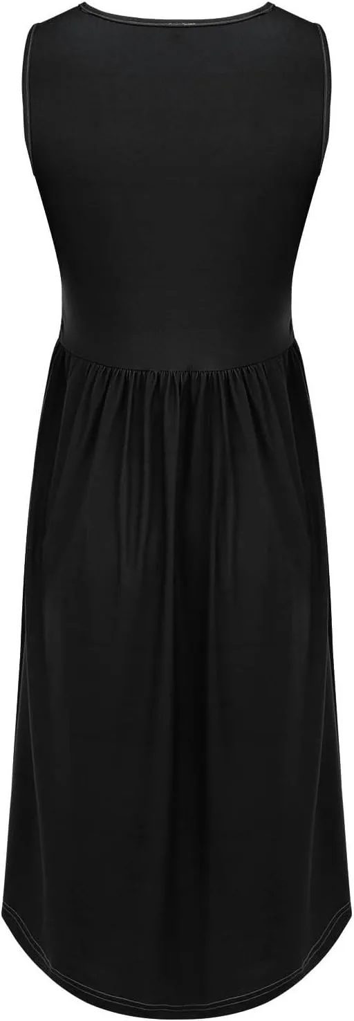 Boho Dresses Women's Spring/Summer Flower Printed Casual Tank Top Pockets Beach Casual Dress Plus Size Flowy