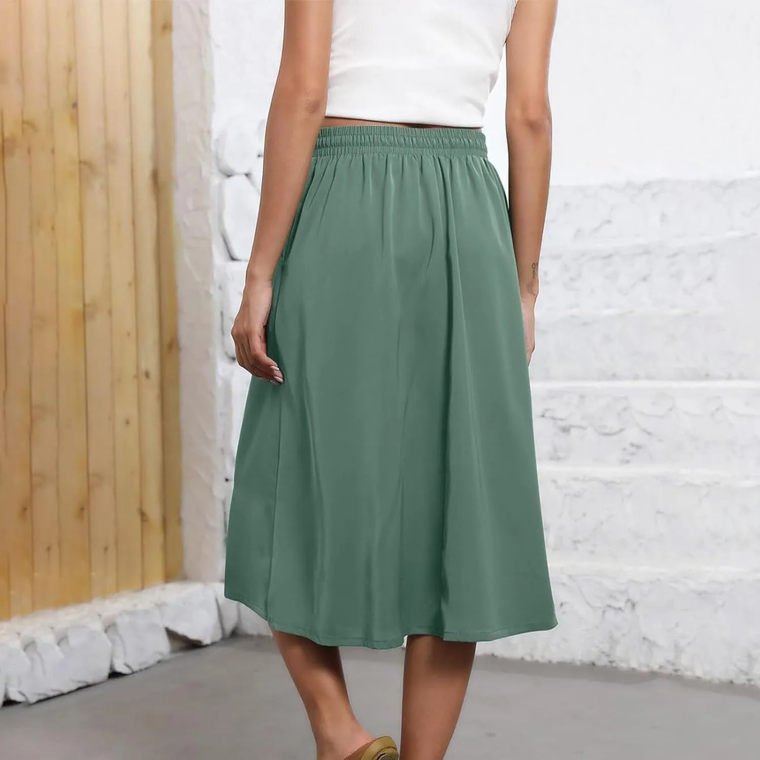 Boho Skirts for Women Lightweight Drawstring High Waisted Trendy Summer Flowy Floral Midi Skirts with Pockets