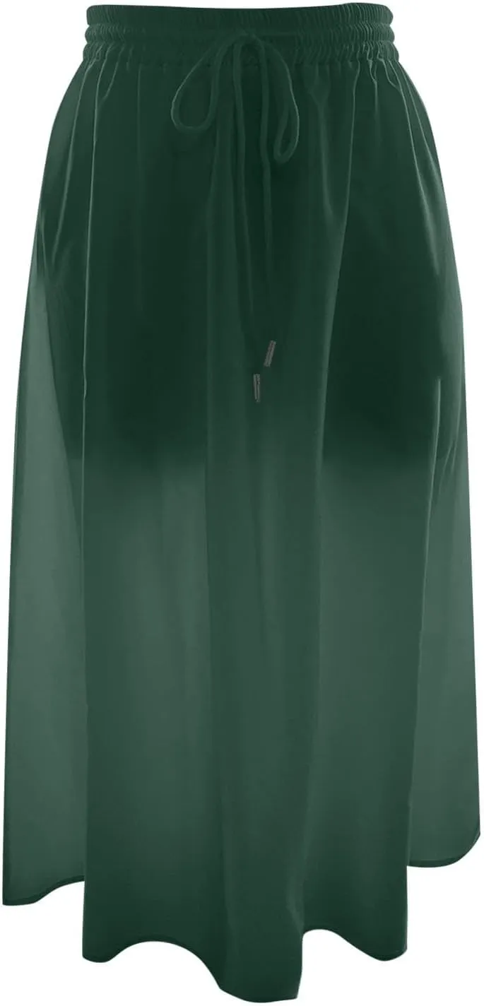 Boho Skirts for Women Lightweight Drawstring High Waisted Trendy Summer Flowy Floral Midi Skirts with Pockets