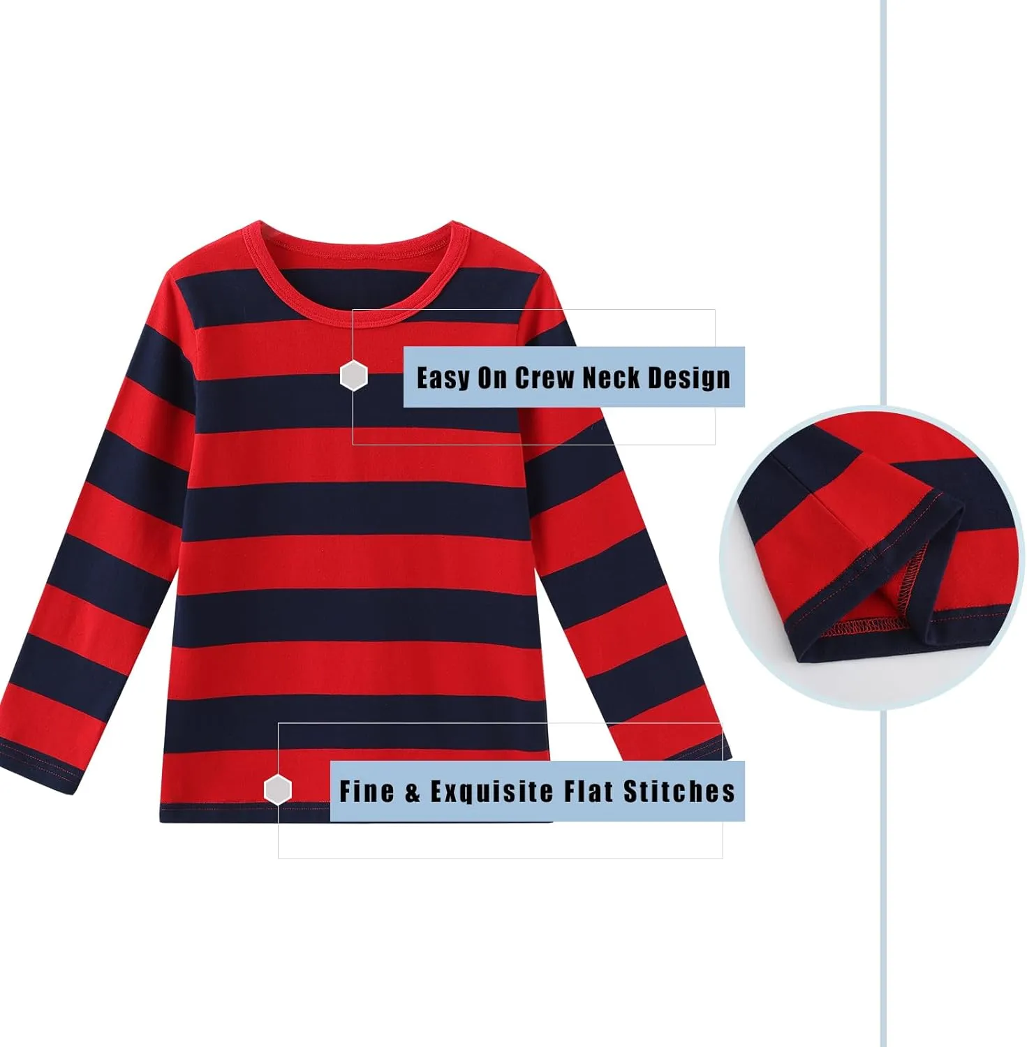 Boys Rainbow Striped Shirts for Kids Long Sleeve Cotton T-Shirts O-Neck Tops