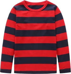 Boys Rainbow Striped Shirts for Kids Long Sleeve Cotton T-Shirts O-Neck Tops