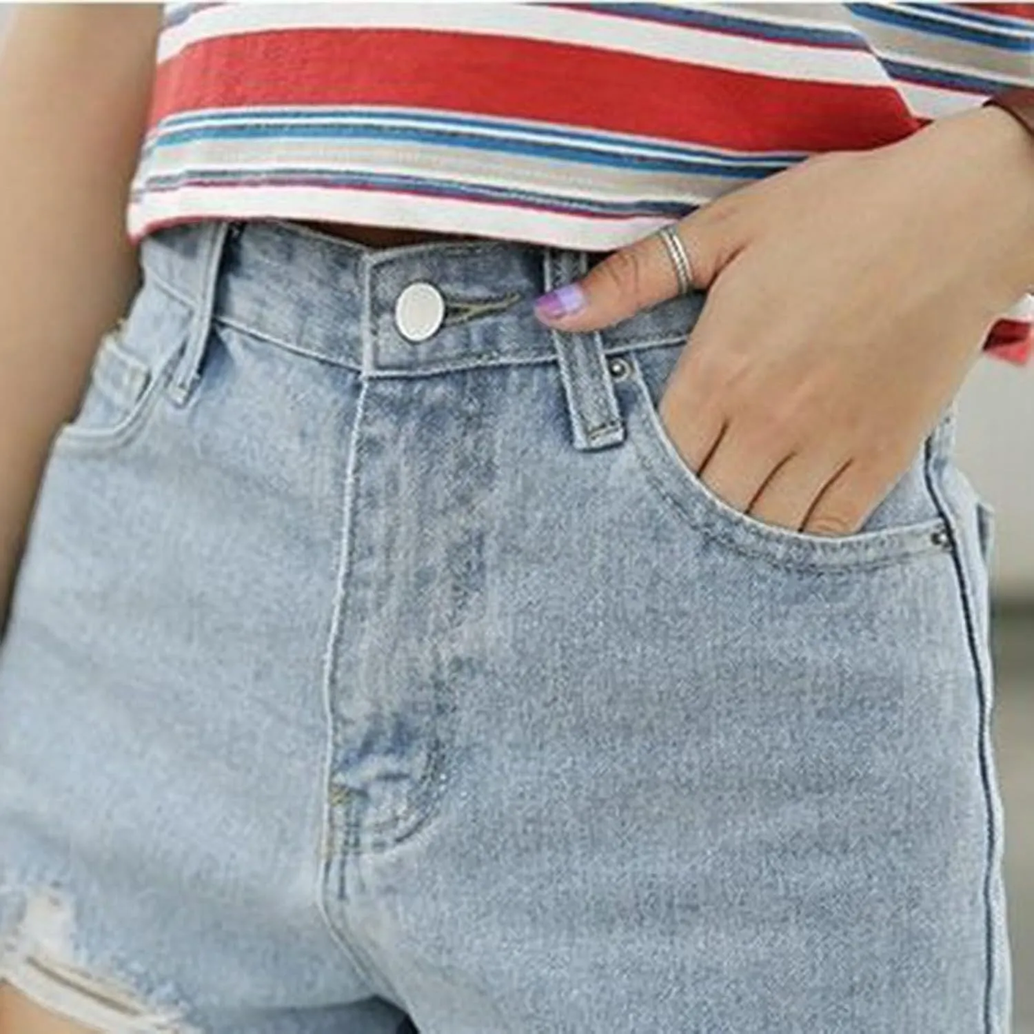 BTDECLAR Women's High Waisted Jean Shorts Ripped Stretchy Casual Summer Cutoff Shorts Distressed Frayed Raw Hem Denim Shorts