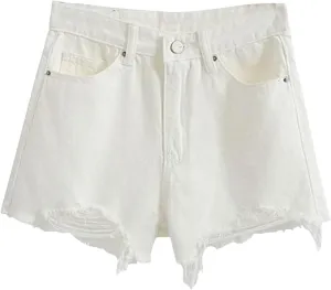 BTDECLAR Women's High Waisted Jean Shorts Ripped Stretchy Casual Summer Cutoff Shorts Distressed Frayed Raw Hem Denim Shorts