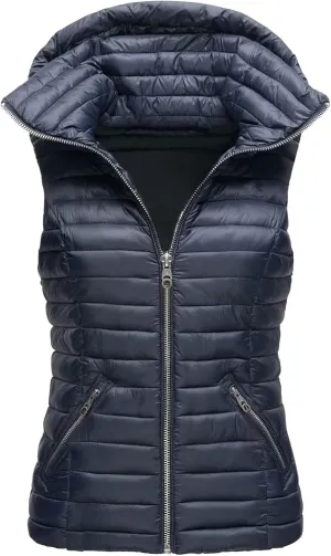 Canbebig Puffer Vest Women Lightweight Zipper Hoodie Sleeveless Puffer Jacket Casual Quilted Down Coat Warm Hooded Jacket