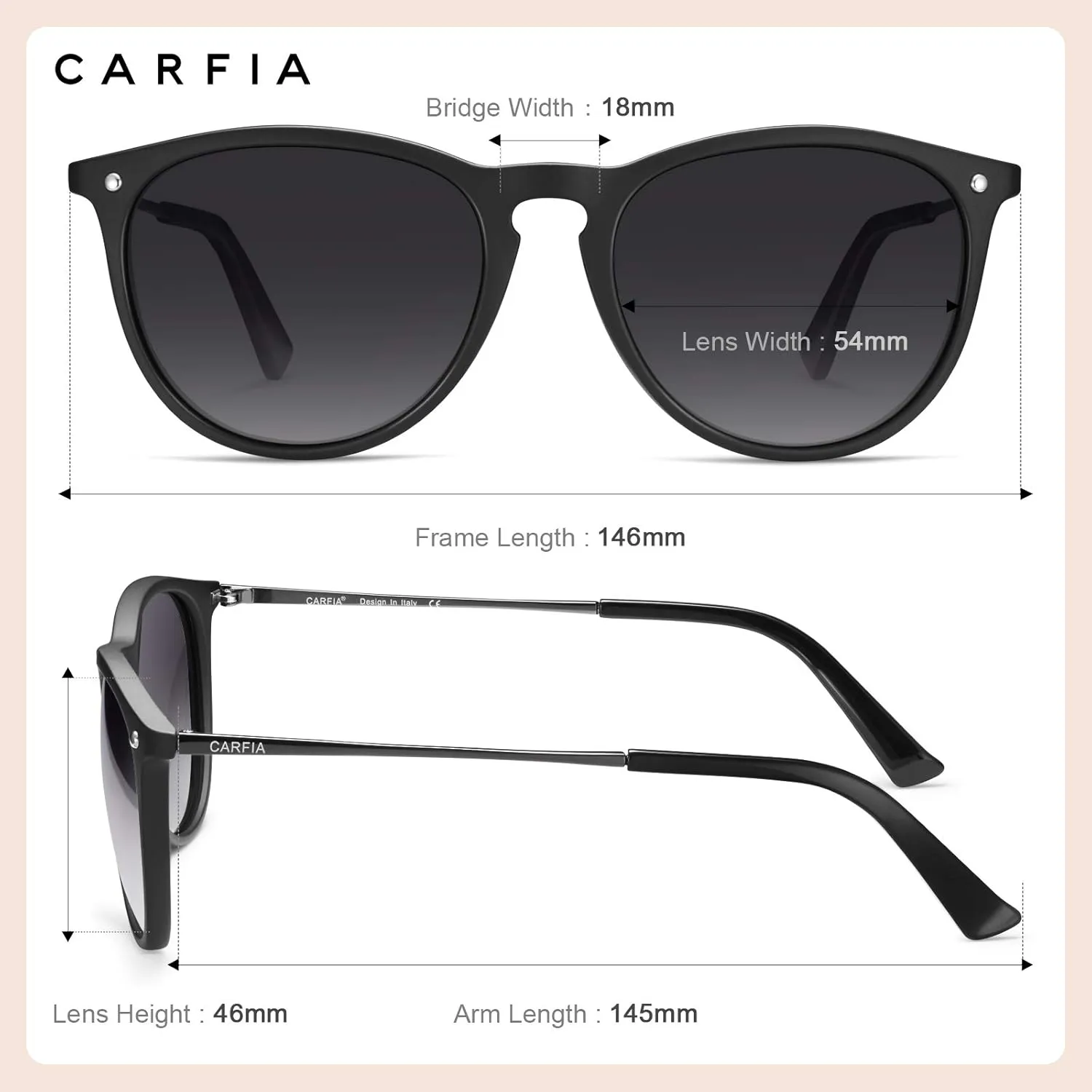 CARFIA Trendy Sunglasses for Women Polarized UV Protection Classic Retro Style CA5100
