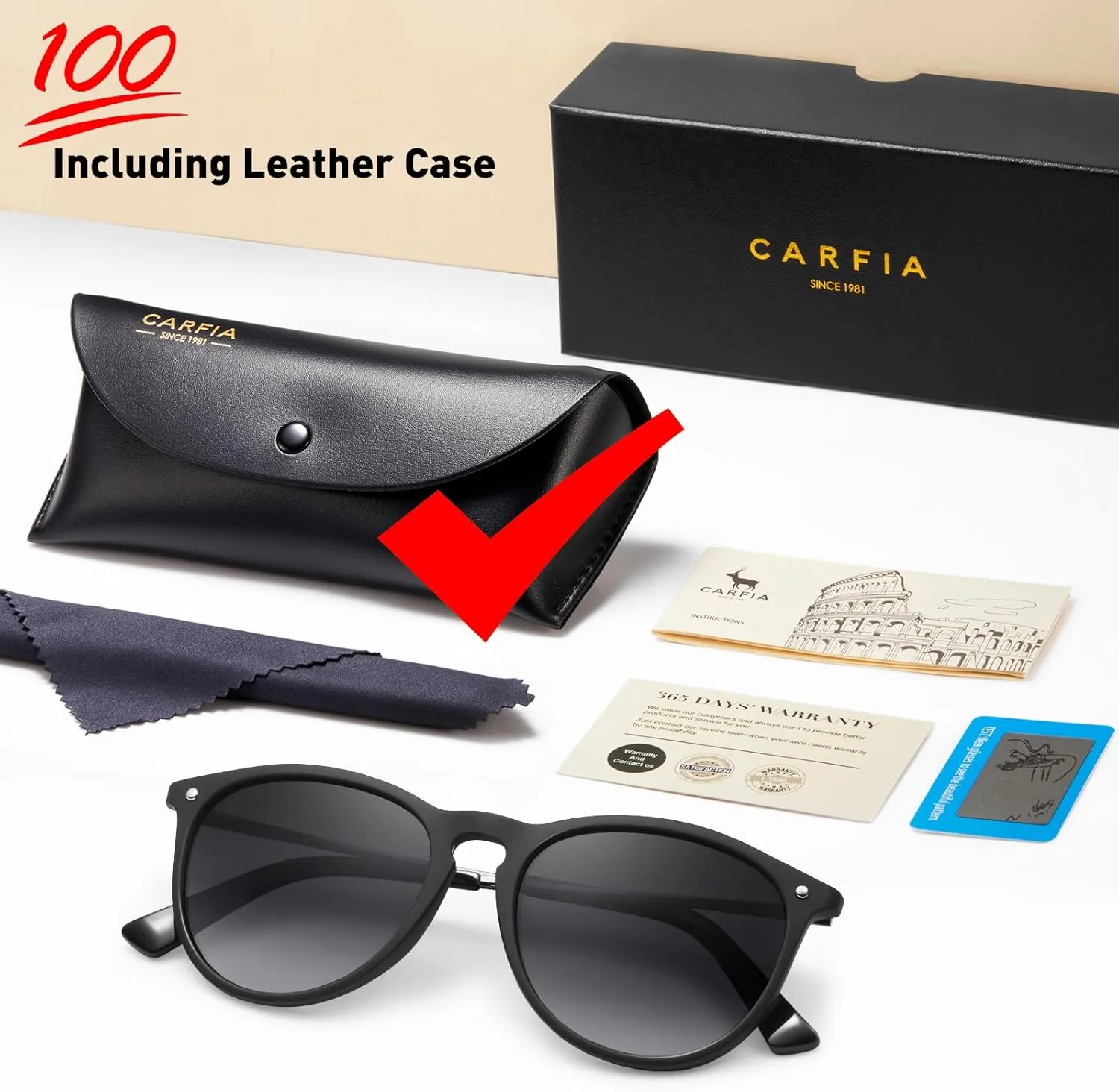 CARFIA Trendy Sunglasses for Women Polarized UV Protection Classic Retro Style CA5100