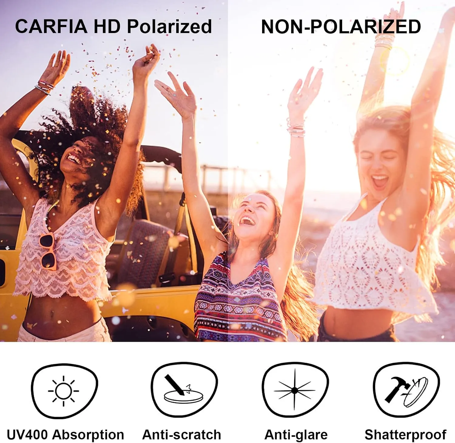CARFIA Trendy Sunglasses for Women Polarized UV Protection Classic Retro Style CA5100