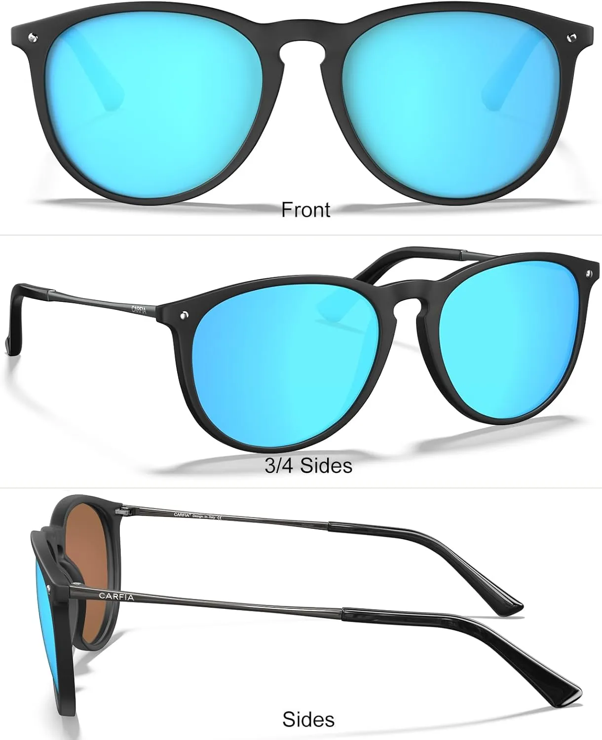 CARFIA Trendy Sunglasses for Women Polarized UV Protection Classic Retro Style CA5100