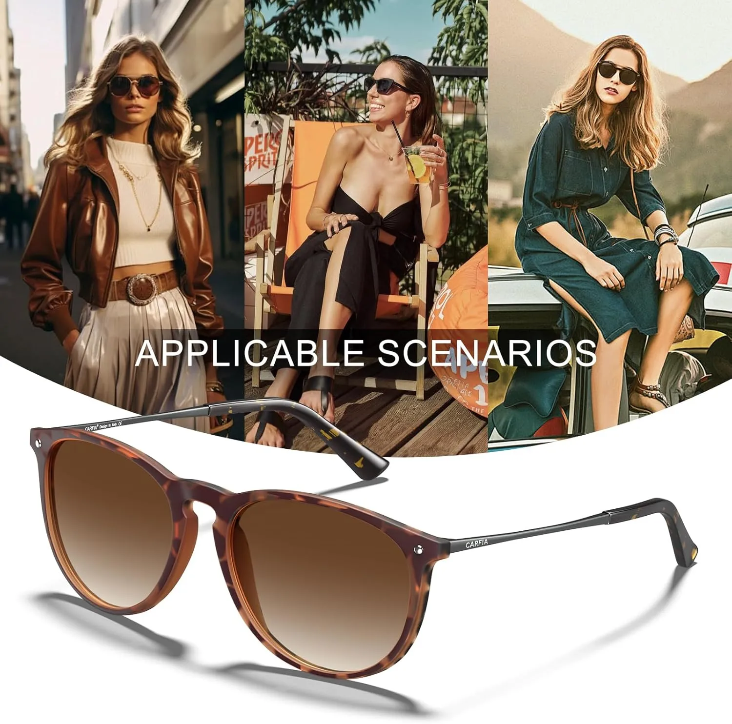 CARFIA Trendy Sunglasses for Women Polarized UV Protection Classic Retro Style CA5100