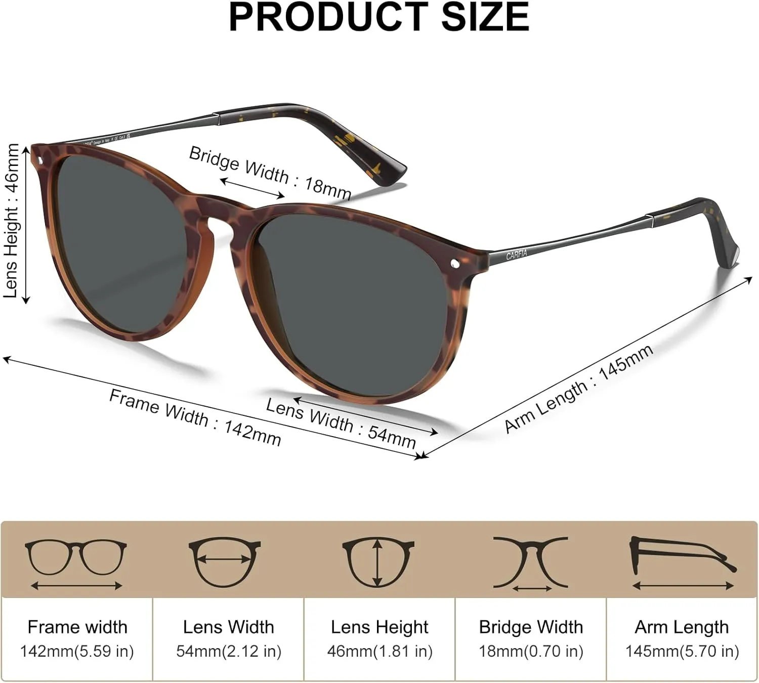 CARFIA Trendy Sunglasses for Women Polarized UV Protection Classic Retro Style CA5100