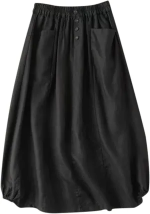 Cargo Skirts for Women 2025 Summer Elastic High Waisted Button Down A-Line Long Skirt with Pockets