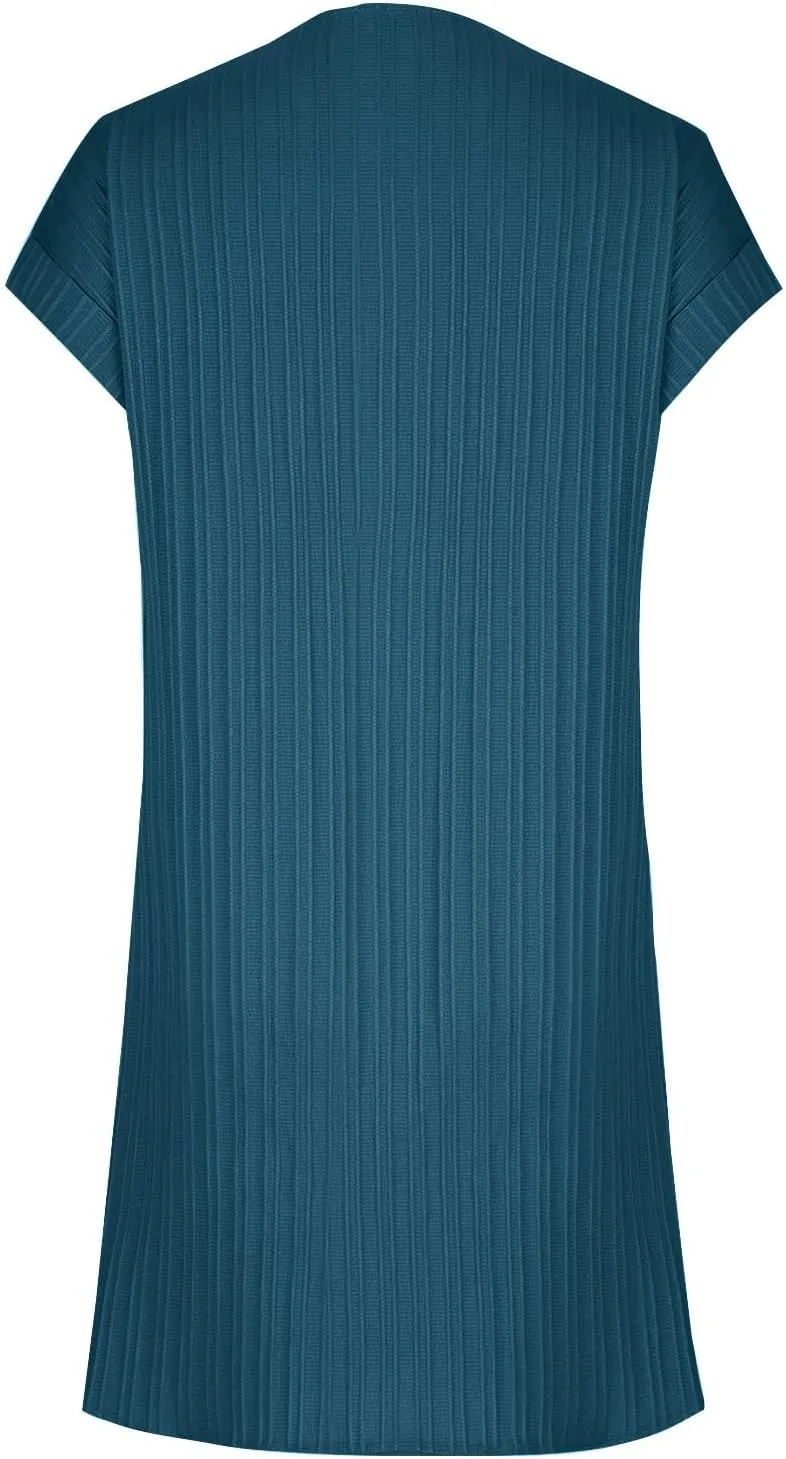 Casual Dresses for Women 2025 Casual Loose Short Sleeve Shift Dress Summer Fashion Vacation V Neck Midi Dresses