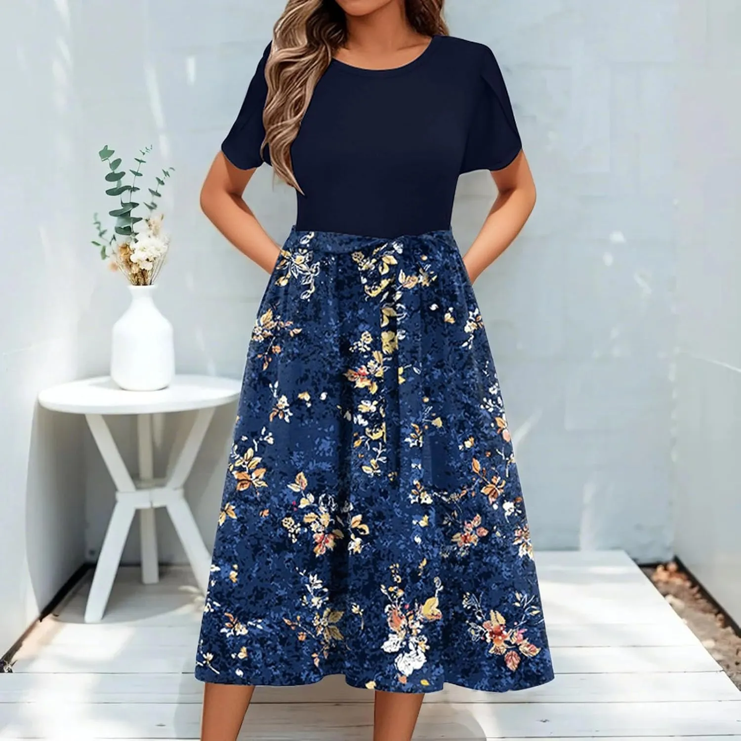 Casual Summer Dresses for Women 2025,Women's Summer Boho Casual Maxi Flowy Elastic High Waist A-Line Dress with Pockets