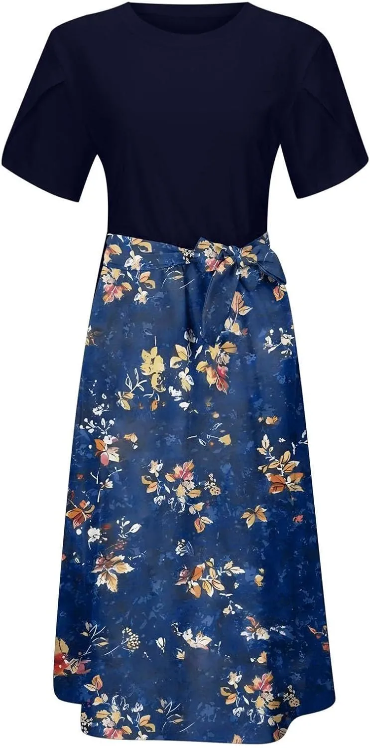Casual Summer Dresses for Women 2025,Women's Summer Boho Casual Maxi Flowy Elastic High Waist A-Line Dress with Pockets
