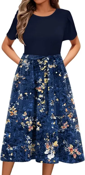 Casual Summer Dresses for Women 2025,Women's Summer Boho Casual Maxi Flowy Elastic High Waist A-Line Dress with Pockets