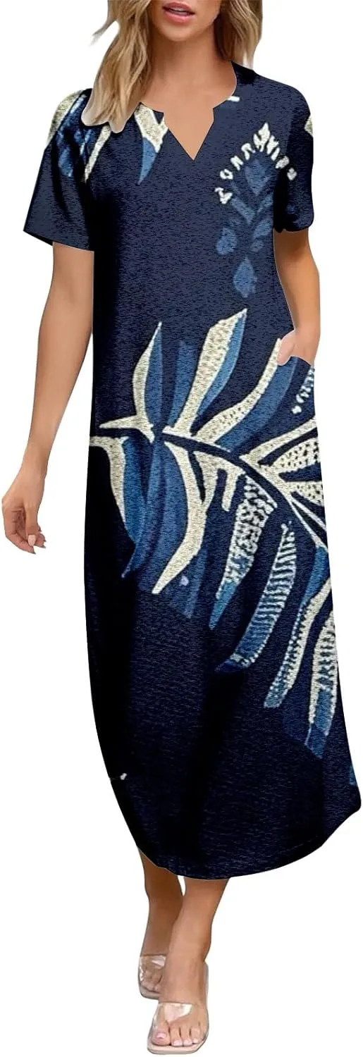 Casual Summer Dresses for Women 2025,Women's Summer Casual Maxi Floral Printed Dress V Neck Baggy Vacation Dress