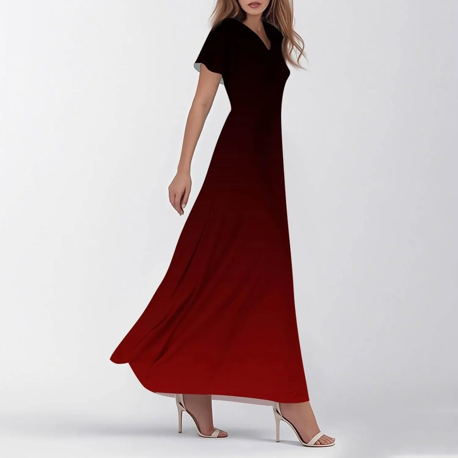 Casual Summer Dresses for Women 2025,Women's Summer Solid Color V Neck Flowy Maxi Dress Casual Boho Chiffon Beach Dress