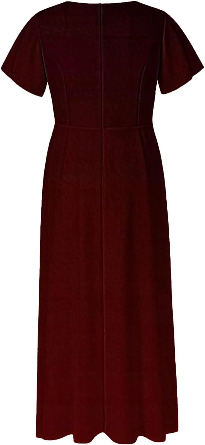 Casual Summer Dresses for Women 2025,Women's Summer Solid Color V Neck Flowy Maxi Dress Casual Boho Chiffon Beach Dress