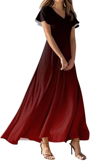 Casual Summer Dresses for Women 2025,Women's Summer Solid Color V Neck Flowy Maxi Dress Casual Boho Chiffon Beach Dress