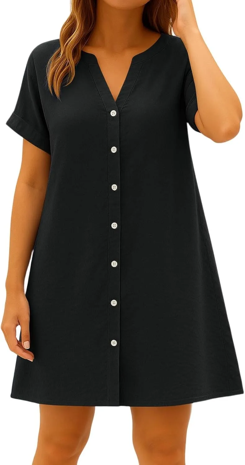 Casual Tshirt Dresses for Women Short Sleeve V Neck Mini Dress Business Casual Outfits Floral Shift Mini Sundress