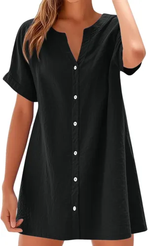 Casual Tshirt Dresses for Women Short Sleeve V Neck Mini Dress Business Casual Outfits Floral Shift Mini Sundress