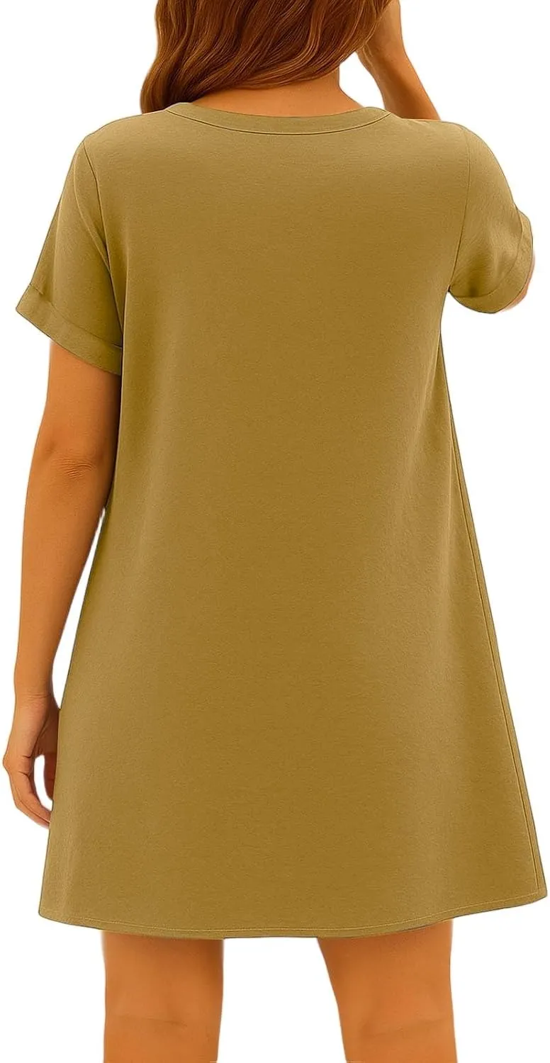 Casual Tshirt Dresses for Women Short Sleeve V Neck Mini Dress Business Casual Outfits Floral Shift Mini Sundress