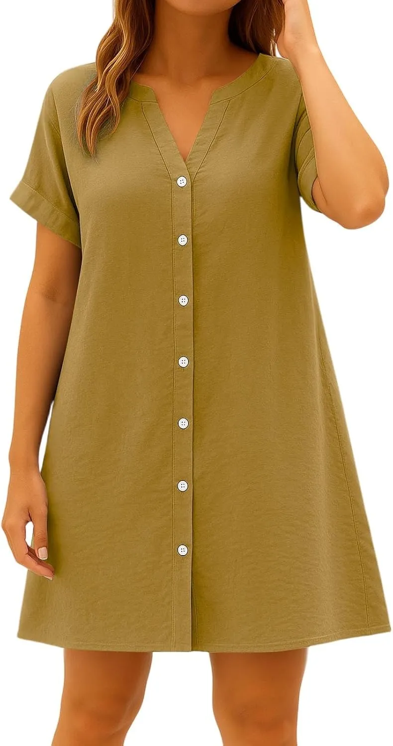 Casual Tshirt Dresses for Women Short Sleeve V Neck Mini Dress Business Casual Outfits Floral Shift Mini Sundress