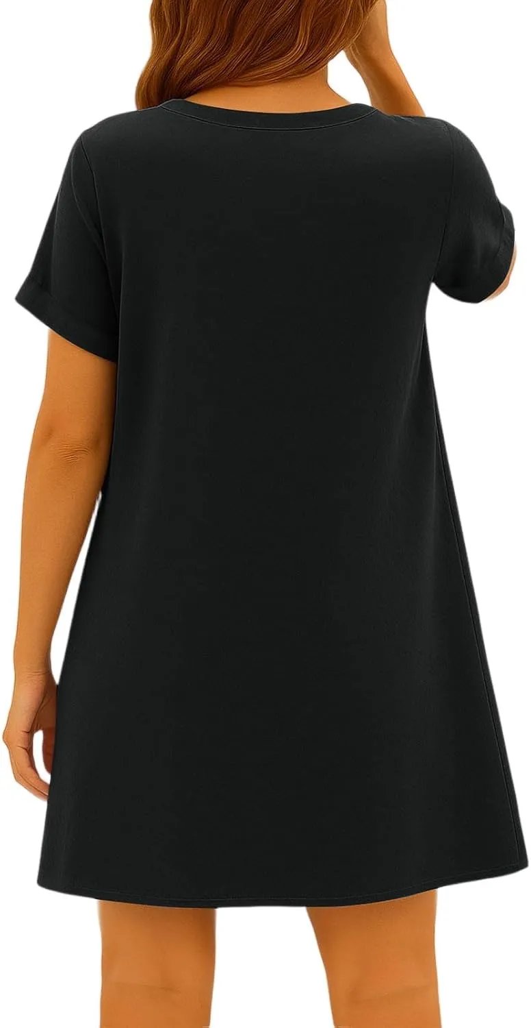 Casual Tshirt Dresses for Women Short Sleeve V Neck Mini Dress Business Casual Outfits Floral Shift Mini Sundress