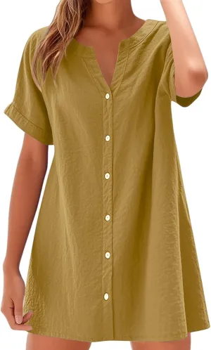 Casual Tshirt Dresses for Women Short Sleeve V Neck Mini Dress Business Casual Outfits Floral Shift Mini Sundress