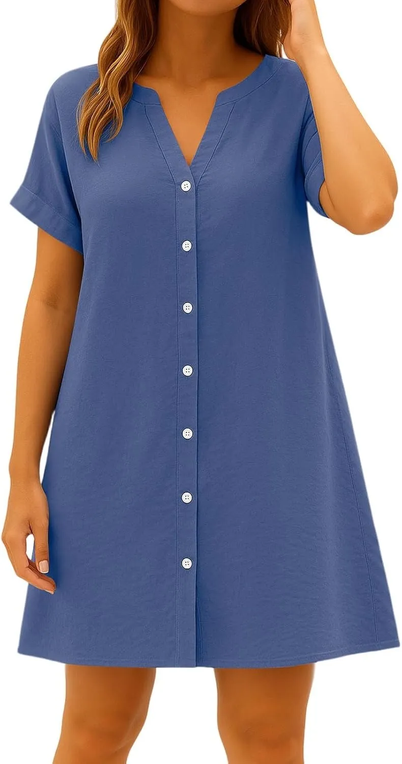 Casual Tshirt Dresses for Women Short Sleeve V Neck Mini Dress Business Casual Outfits Floral Shift Mini Sundress