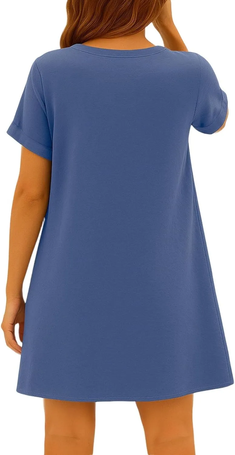 Casual Tshirt Dresses for Women Short Sleeve V Neck Mini Dress Business Casual Outfits Floral Shift Mini Sundress