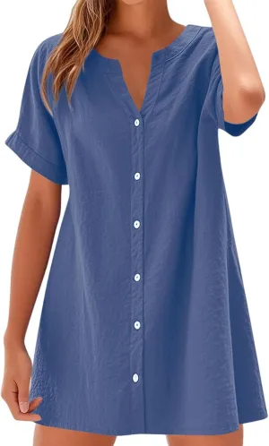 Casual Tshirt Dresses for Women Short Sleeve V Neck Mini Dress Business Casual Outfits Floral Shift Mini Sundress
