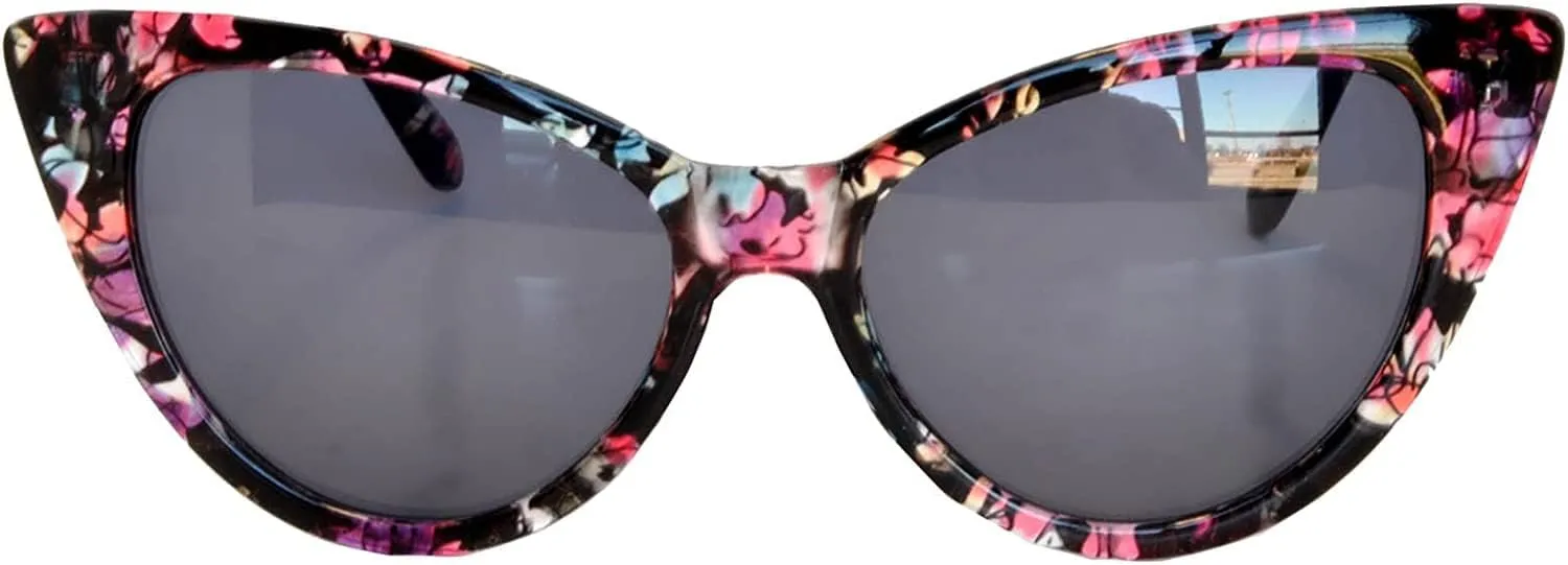 Cateye Sunglasses for Women Classic Vintage High Pointed Winged Retro Design