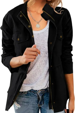 Chang Yun Jackets For Women Military Safari Utility Anorak Zip Up Snap Buttons Lightweight Drawstring Coat with Pockets