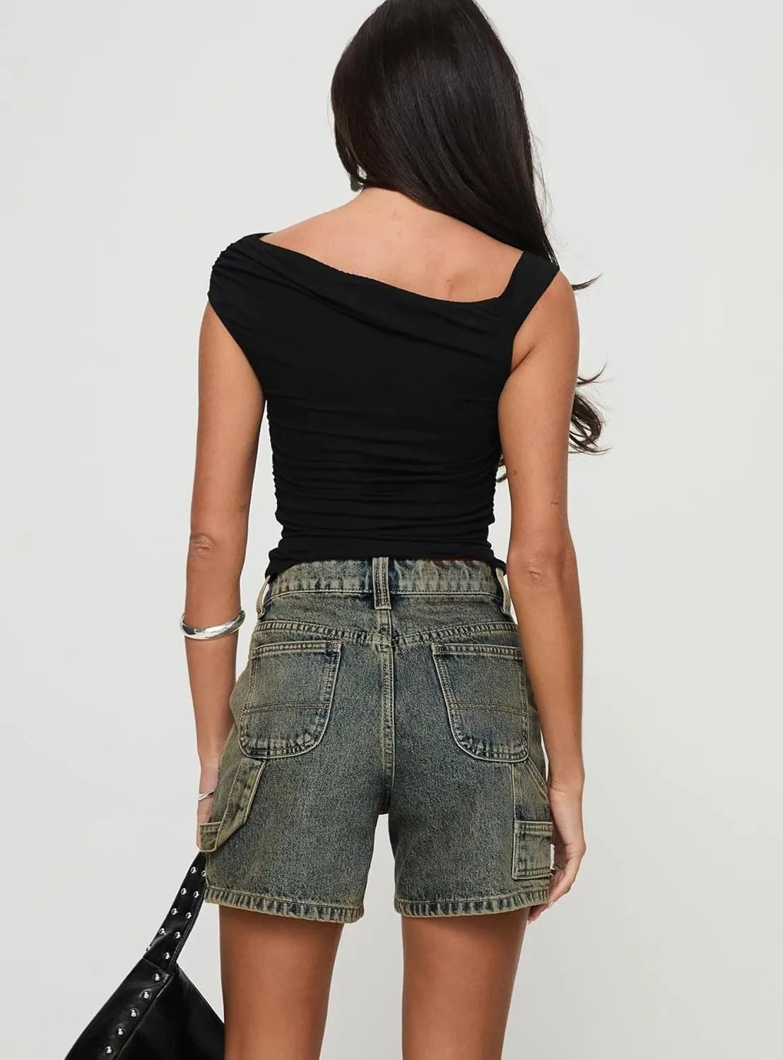 CHARTOU Women High Waisted Jean Shorts Summer Baggy Y2k Wide Leg Cargo Denim Shorts