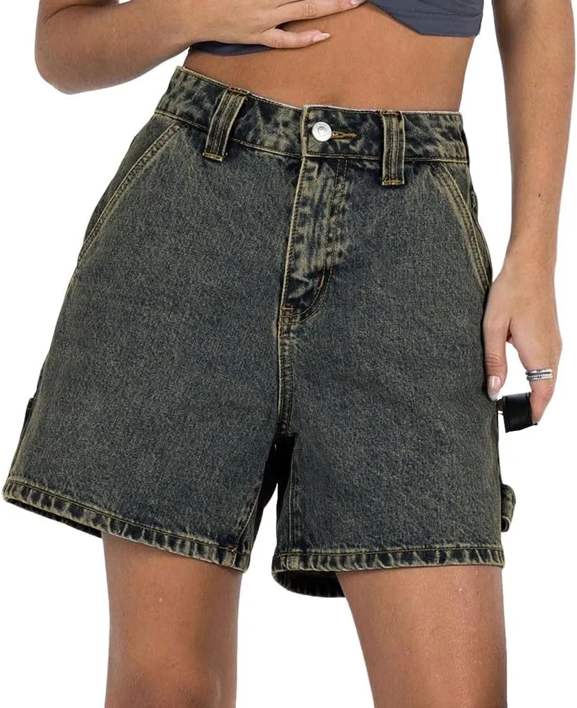 CHARTOU Women High Waisted Jean Shorts Summer Baggy Y2k Wide Leg Cargo Denim Shorts