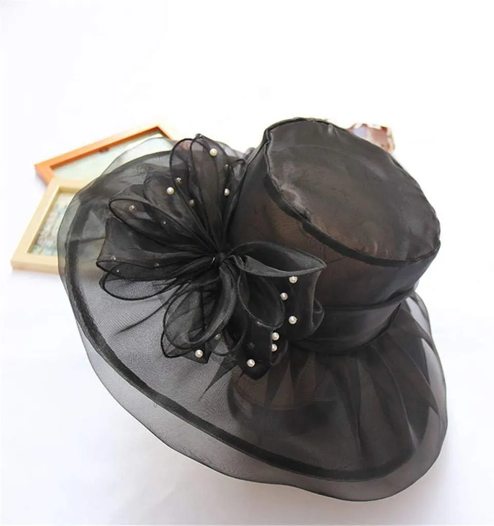 Church Dress Hat for Women Black Church Fascinators Bridal Tea Wedding Hat Wide Brim