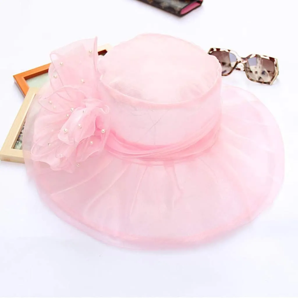 Church Dress Hat for Women Black Church Fascinators Bridal Tea Wedding Hat Wide Brim