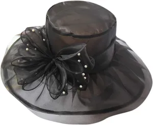 Church Dress Hat for Women Black Church Fascinators Bridal Tea Wedding Hat Wide Brim