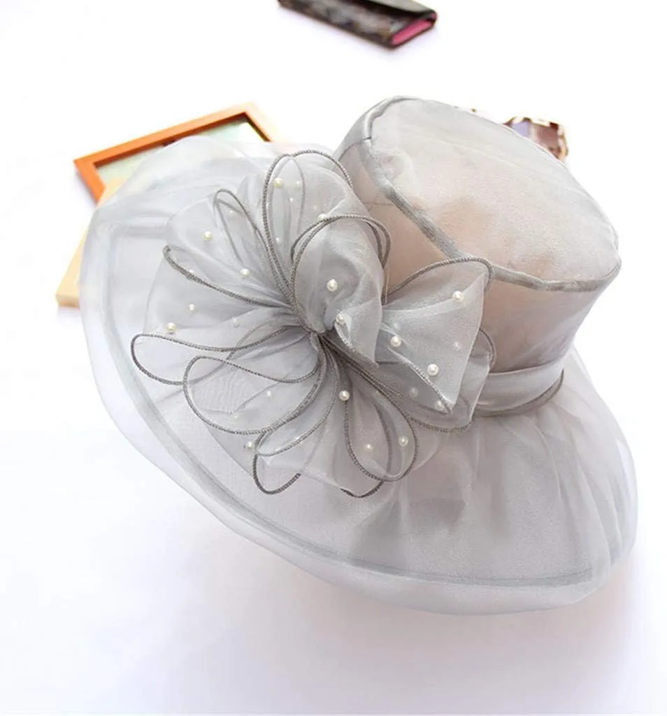 Church Dress Hat for Women Black Church Fascinators Bridal Tea Wedding Hat Wide Brim