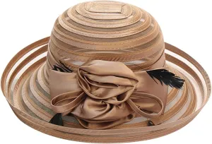 Church Hats for Women 2024 Elegant, Womens Summer Sunhat Packable Wide Brim Hats Organza Derby Sun Hat