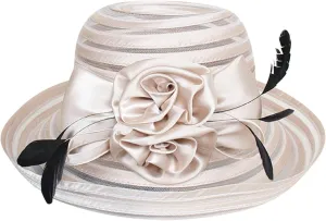 Church Hats for Women 2024 Elegant, Womens Summer Sunhat Packable Wide Brim Hats Organza Derby Sun Hat