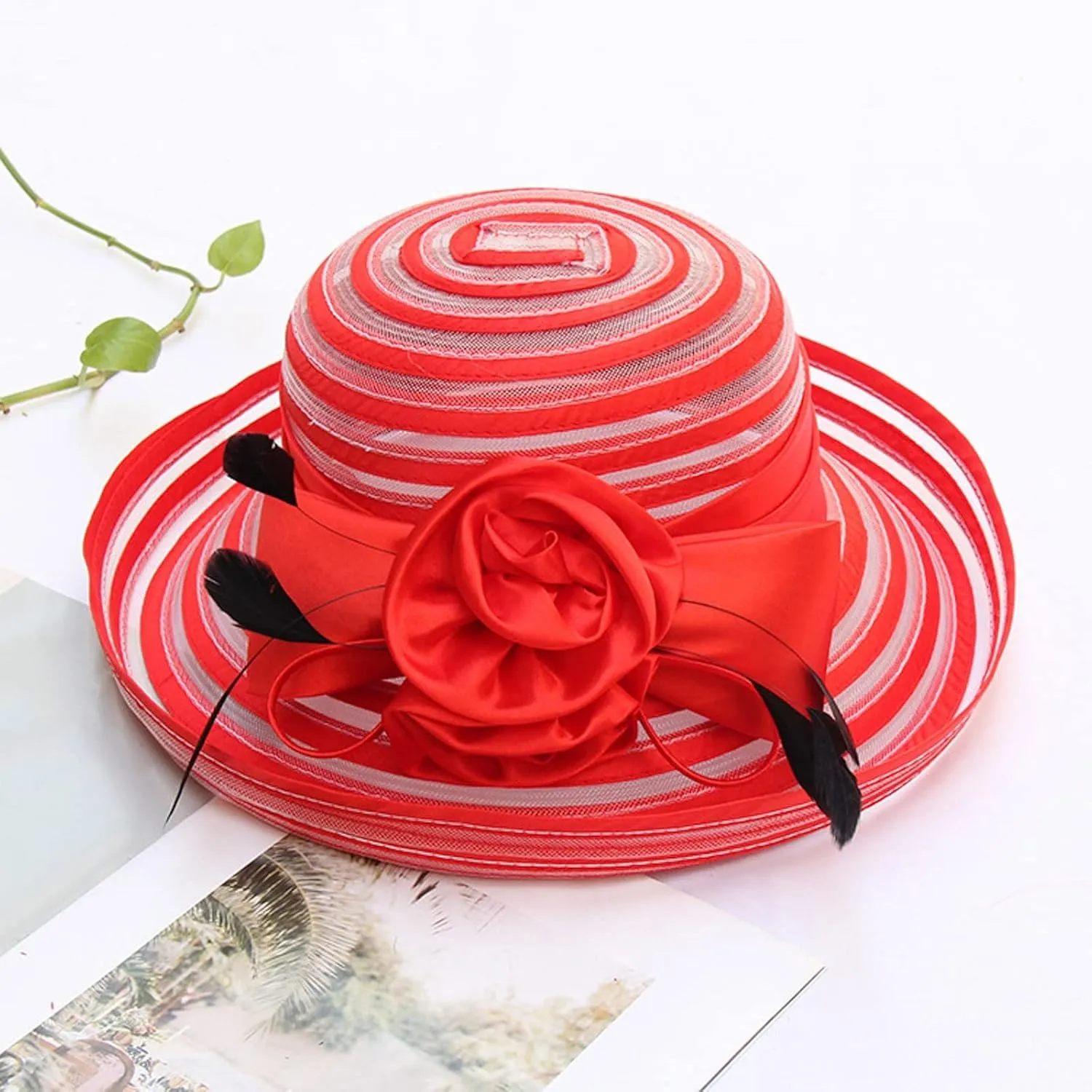 Church Hats for Women 2024 Elegant, Womens Summer Sunhat Packable Wide Brim Hats Organza Derby Sun Hat
