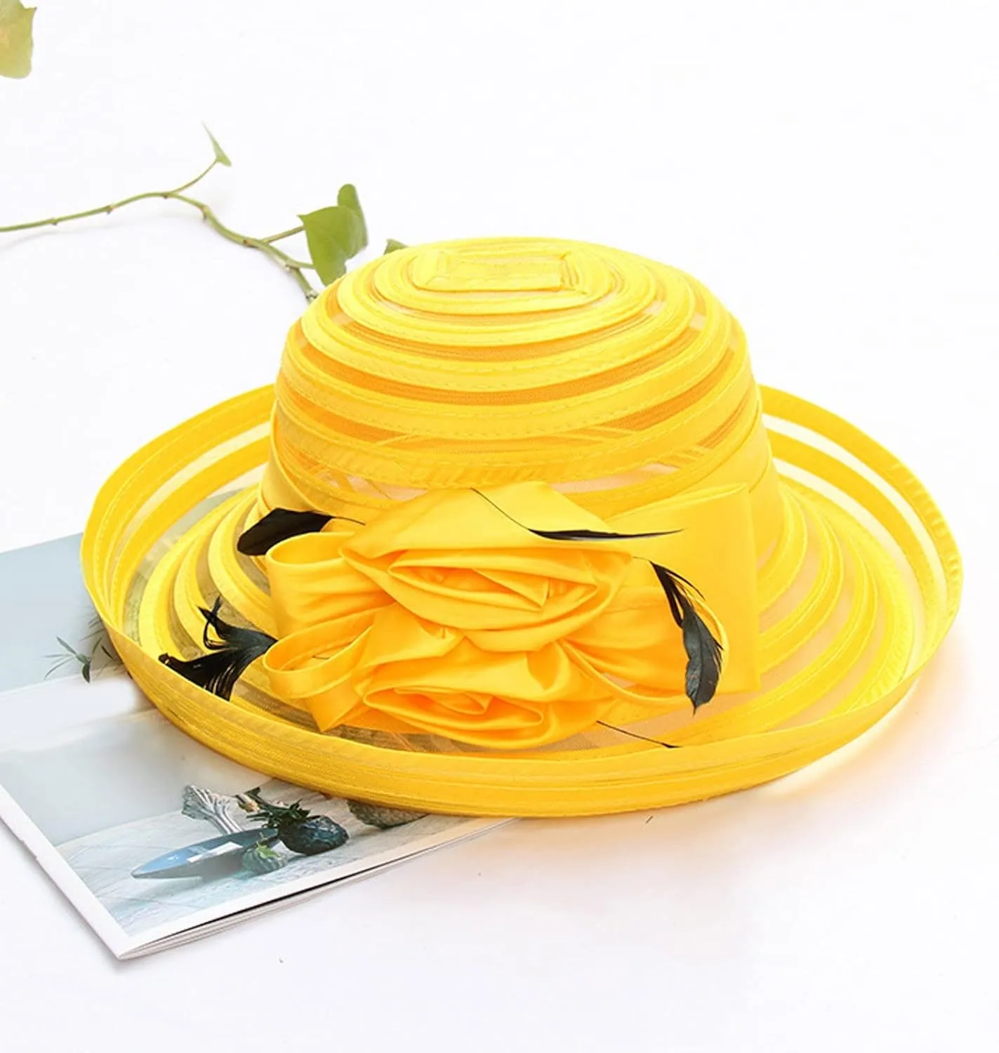 Church Hats for Women 2024 Elegant, Womens Summer Sunhat Packable Wide Brim Hats Organza Derby Sun Hat