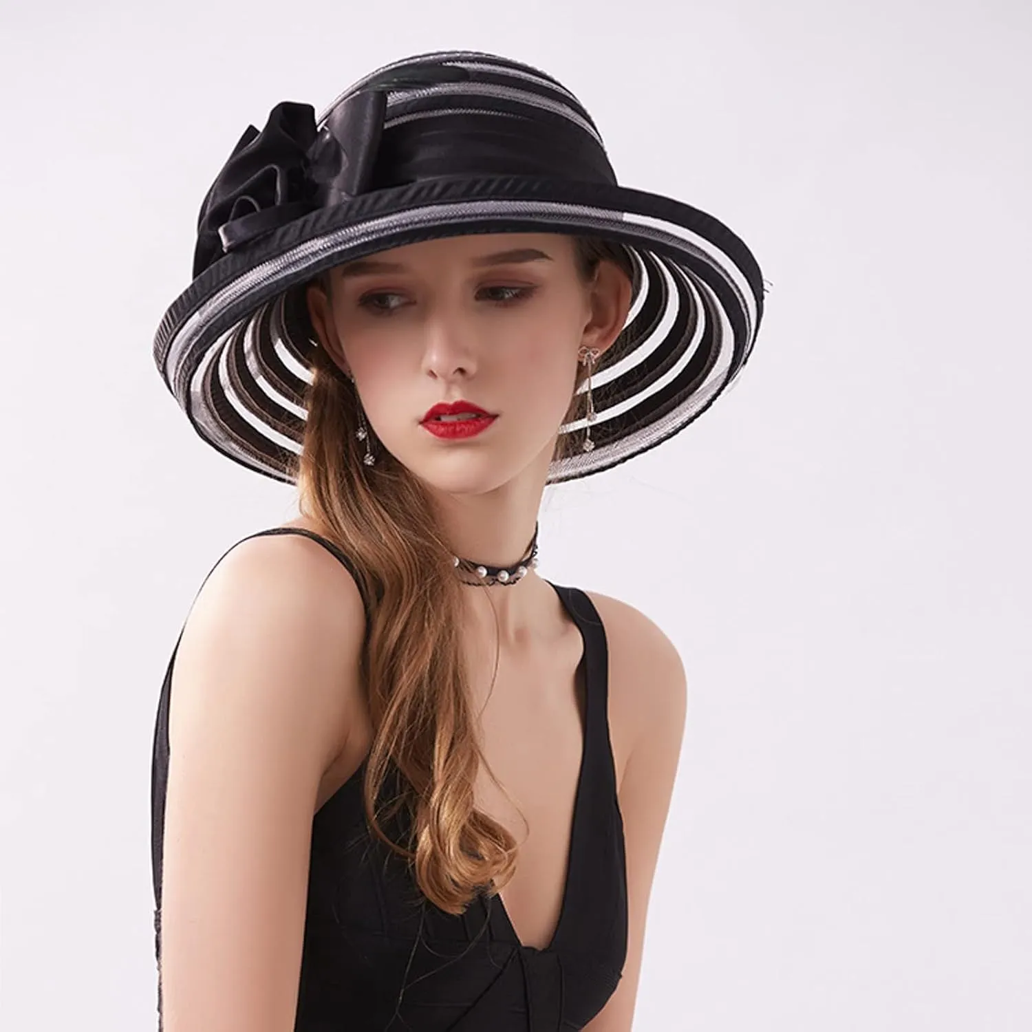 Church Hats for Women 2024 Elegant, Womens Summer Sunhat Packable Wide Brim Hats Organza Derby Sun Hat