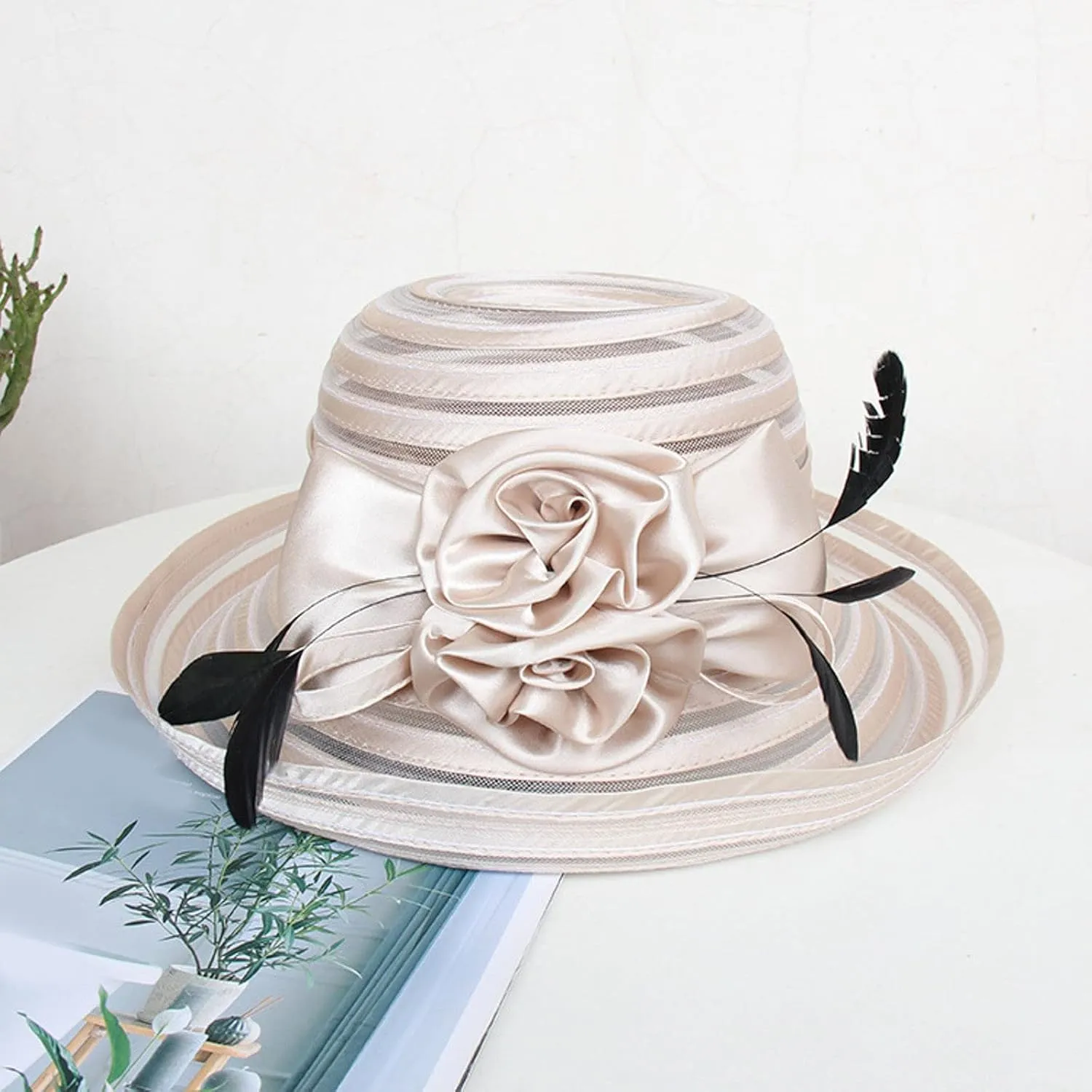 Church Hats for Women 2024 Elegant, Womens Summer Sunhat Packable Wide Brim Hats Organza Derby Sun Hat