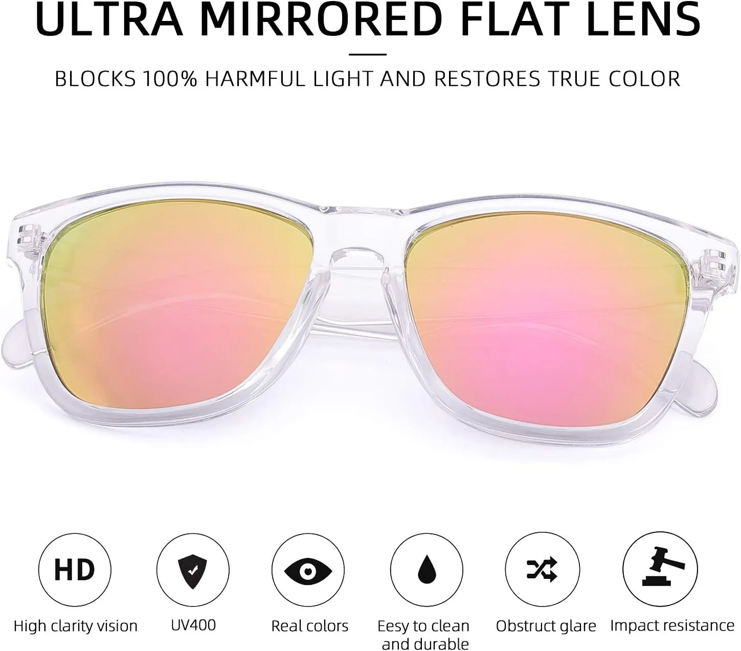 COLOSSEIN Sunglasses Womens,Classic Square Frame UV400 Mirrored Lens,Sunglasses Fit For Beach,Vacation,Driving