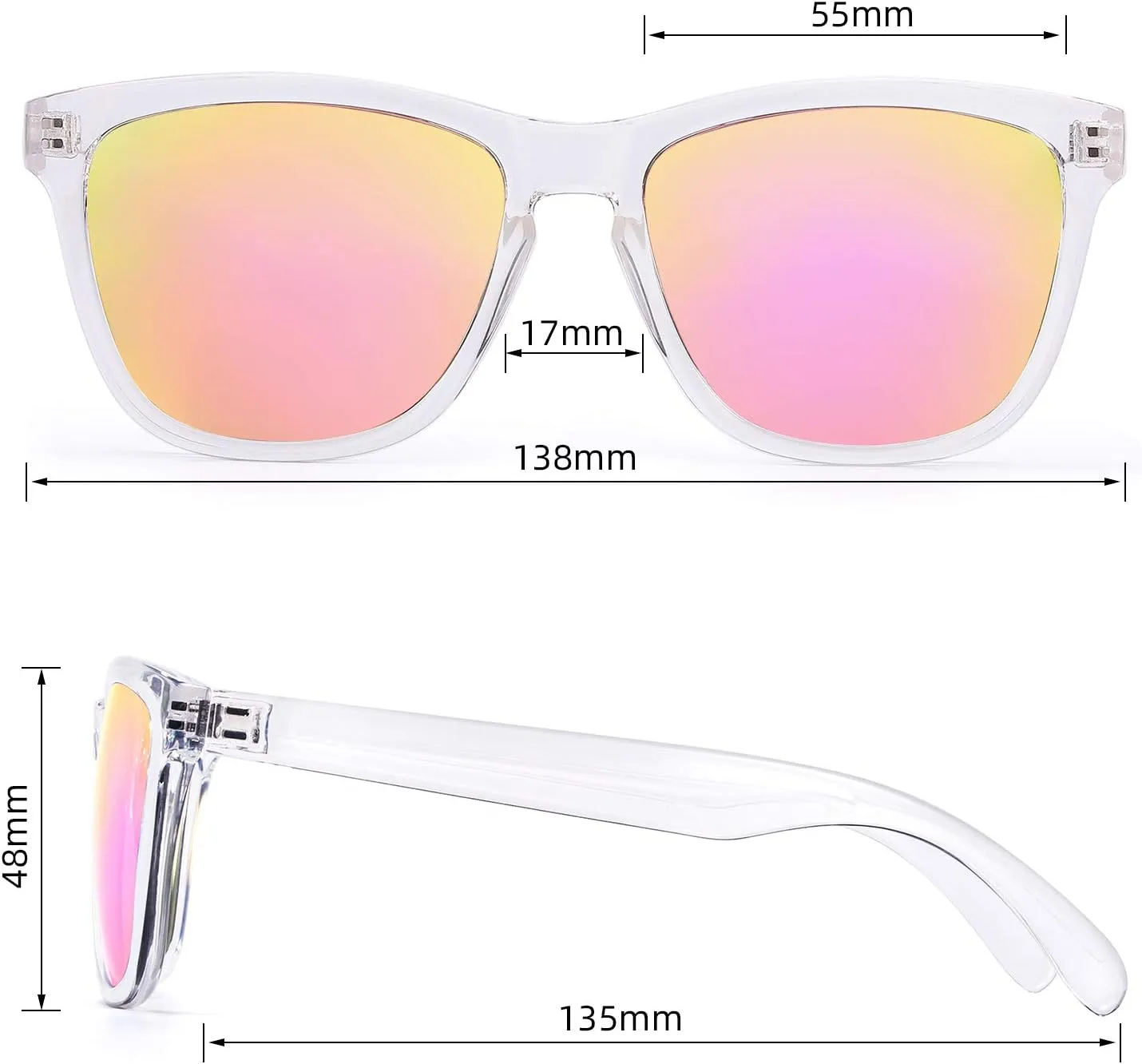 COLOSSEIN Sunglasses Womens,Classic Square Frame UV400 Mirrored Lens,Sunglasses Fit For Beach,Vacation,Driving