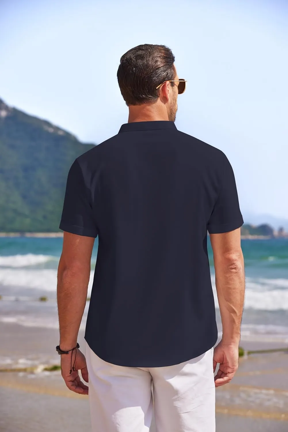 COOFANDY Men's Linen Henley Shirt Short Sleeve Casual Summer Beach Hippie T Shirts