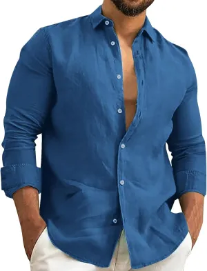 Cotton Linen Shirts for Men Quick Dry Breathable Loose Button Down Short Sleeve Beach Shirt Regular Fit Dress Top